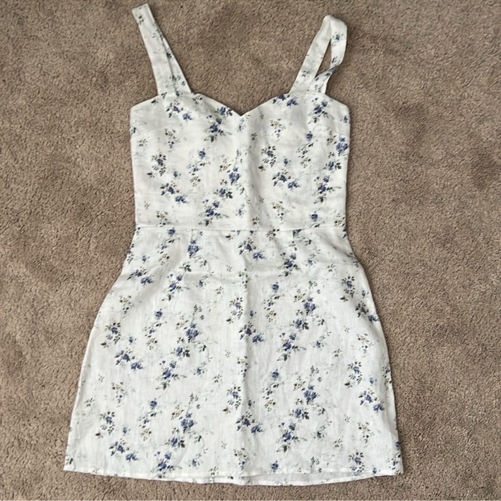 Reformation White and Blue Floral Mini Dress